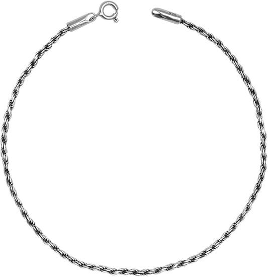 LeCalla 925 Sterling Silver Anklets for Women | Italian 1.8MM Diamond-Cut Braided Rope Chain Ankle Bracelet | Women's Ankle Bracelets Jewelry Gift for Wife, Mom – Birthday, Anniversary & Valentine’s Day