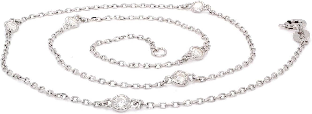 2.9MM Round Lab Created Moissanite Bezel Set Station Chain Necklace In 14k Gold Over Sterling Silver 16'' To 36" (0.60 Ct To 1.60 Ct), Mother's Day Gift For Her