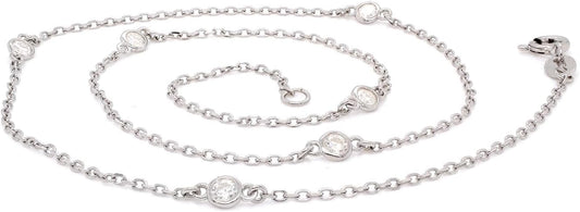 2.9MM Round Lab Created Moissanite Bezel Set Station Chain Necklace In 14k Gold Over Sterling Silver 16'' To 36" (0.60 Ct To 1.60 Ct), Mother's Day Gift For Her