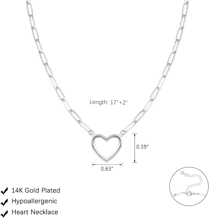 Cute Heart Necklace Dainty 18k Gold Plated Tiny Heart Pendant Choker Necklaces Small Gold Love Open Heart Chain Necklace for Women Simple Gold Necklace for Women Trendy Jewelry