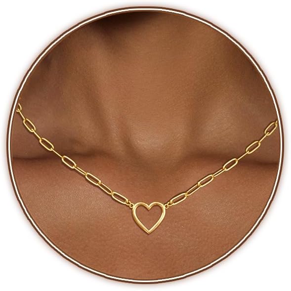 Zeffy Cute Heart Necklace 18k Gold/Silver Plated Tiny Heart Pendant Choker Necklaces Gold Love Heart Chain Necklace for Women Dainty Gold Jewelry Valentines Day Gifts for Women Girls Teen Girls