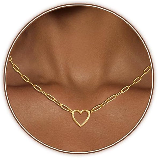 Zeffy Cute Heart Necklace 18k Gold/Silver Plated Tiny Heart Pendant Choker Necklaces Gold Love Heart Chain Necklace for Women Dainty Gold Jewelry Valentines Day Gifts for Women Girls Teen Girls