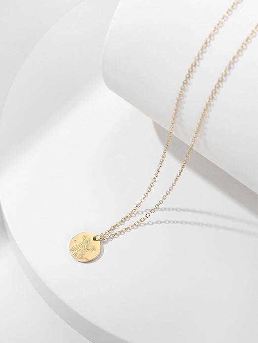 Birth Flower Necklace, 14K Gold Plated Floral Pendant Necklaces for Women, Simple Dainty Birth Month Flower Necklace, Birthday Jewelry for Women - 12 Month
