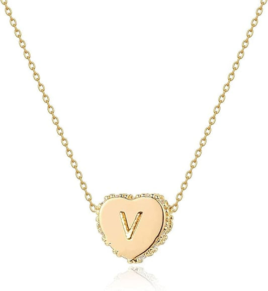 Tiny Gold Initial Heart Necklace-14K Gold Plated Handmade Dainty Letter Heart Necklace for Women Necklace Jewelry