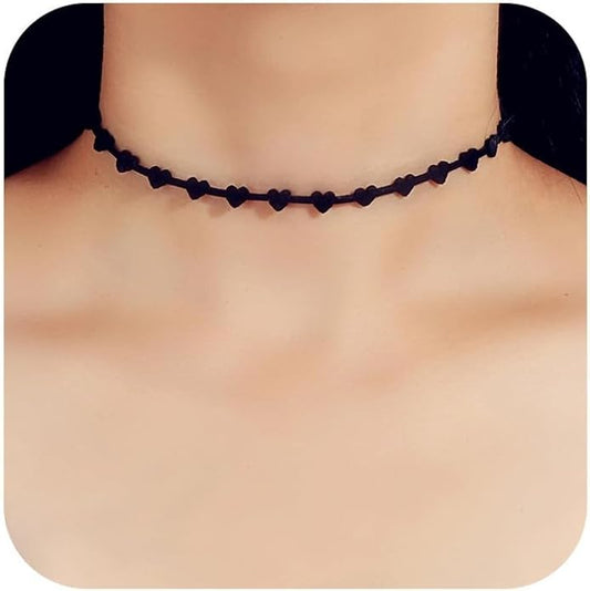 Fesciory Black Necklaces for Women, Adjustable Layered Velvet Leather Lace Collar Necklace, Goth Jewelry Gifts.