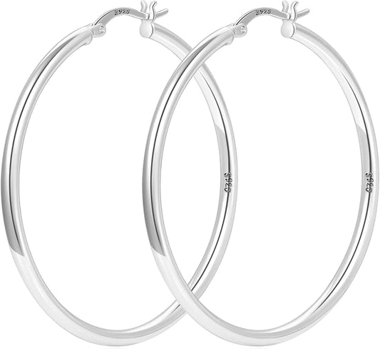 YOUNGYUE 925 Sterling Silver Hoop Earrings for Women Hypoallergenic Oversize 14K Gold Hoops Earrings for Women Thin Gold Plated Hoop earrings Lightweight Large Silver Hoop Earrings 30/40/50/60/70mm