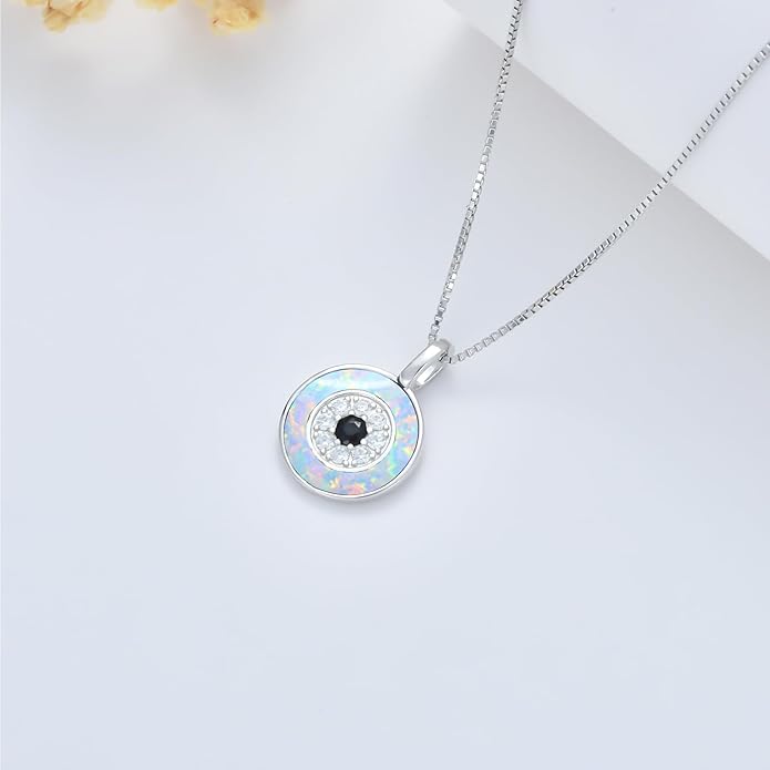 PEIMKO Evil Eye Necklace for Women 925 Sterling Silver Greek Protection Evil Eye Necklaces Jewelry Amulet Gift for Women