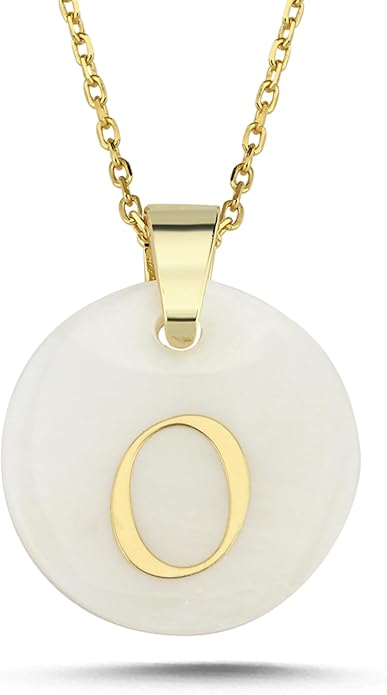 Initial Necklace for Women - Gifts for Women 18ct Gold Vermeil Letter Necklace Genuine Mother of Pearl 925K Sterling Silver Dainty Letter A-Z Necklace