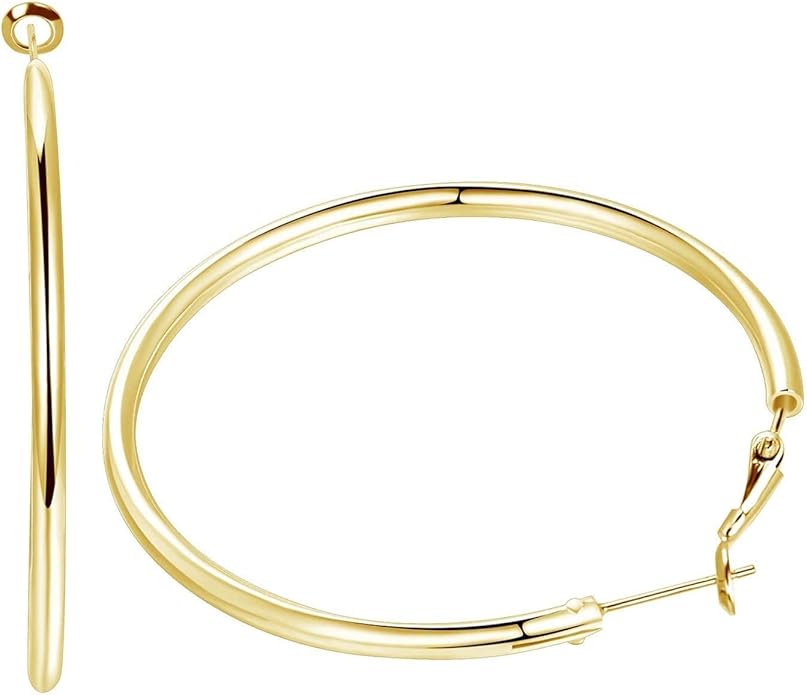 3 Pairs Sterling Silver Hoop Earrings, 14K White Gold Plated Big Hoop Earrings Set for Women 40 50 60MM