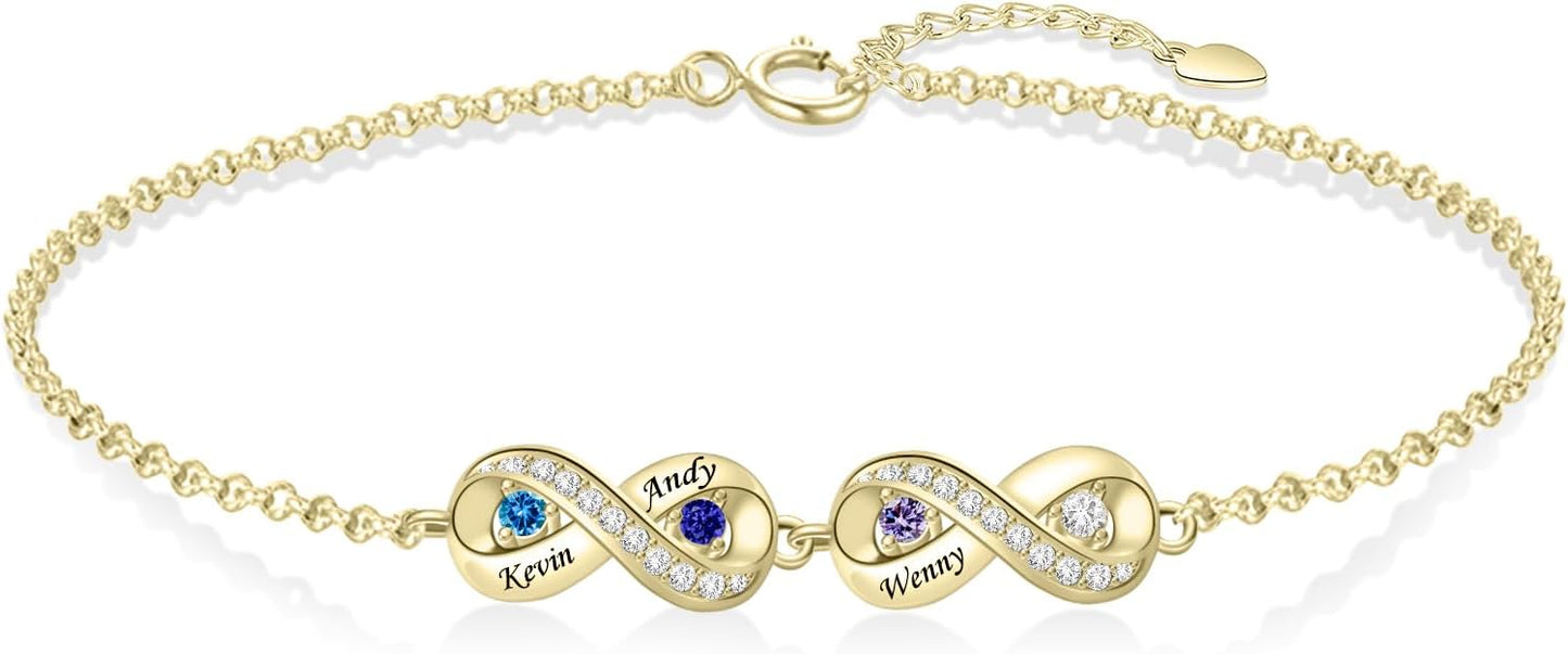 BABOOM Personalized Birthstone Bracelet for Mom Custom Infinity Name Bracelets with 1-8 Birthstones Jewelry Mothers Day Gifts for Women Mother Wife Grandma