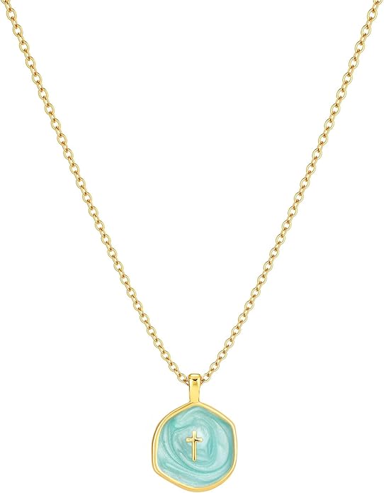 Tewiky Cross Necklace for Women-Dainty Simple 14k Gold Plated Cross Pendant Cute Necklaces for Women Jewelry