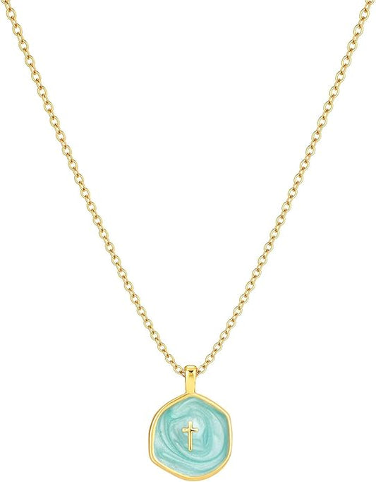 Tewiky Cross Necklace for Women-Dainty Simple 14k Gold Plated Cross Pendant Cute Necklaces for Women Jewelry
