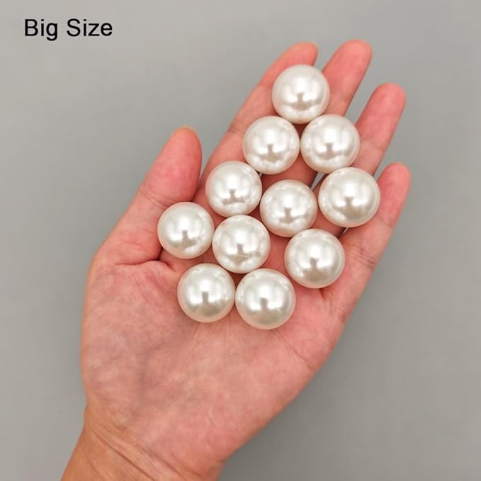 INSPIRELLE 20mm (0.79 Inch) White Lustrous ABS Undrilled Art Faux Pearls for Big Containers, 70pcs Big Size No Hole Makeup Beads Imitation Round Pearl Beads for Table Scatter Home Wedding Decoration