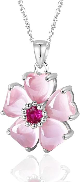 VONSSY Elegant Cherry Blossom Necklace Earrings Pink Cats Eye Flower Flora Sakura Gemstone Crystal Pendant 18k Gold Plated Chain Jewelry Set Gift for Woman Wife Girlfriend