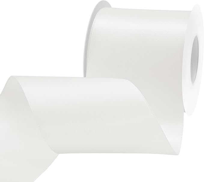 LEEQE Off White Satin Ribbon 3 inch X 15 Yards Polyester Ribbon for Gift Wrapping Very Suitable for Weddings Party Hair Bow Invitation Decorations and More