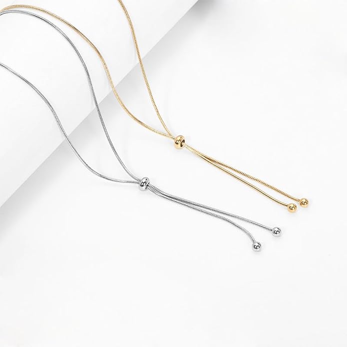 Stainless Steel Beaded Adjustable Long Y Necklace for Women Tassel Dress Sweater Chain Necklace Adjustable Y Necklace Trendy Long Jewellery