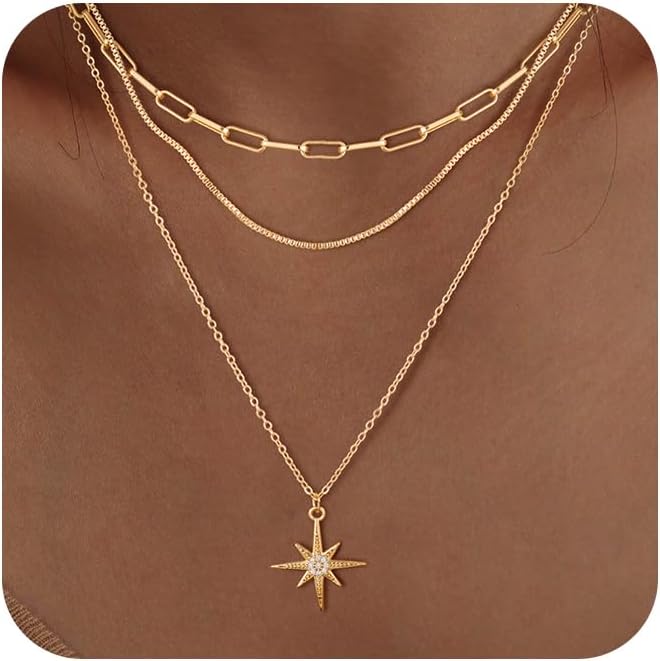 Gold/Silver Layered Necklaces for Women,Dainty 14k Gold Plated Stackable Choker Necklaces for Women,Trendy Layering Coin Chain Pendant Jewelry Set Gifts
