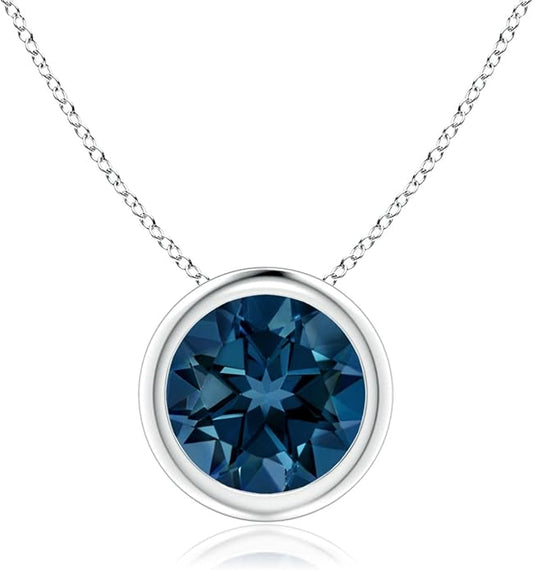 Angara Natural London Blue Topaz Solitaire Pendant for Women | Round Blue Topaz Pendant Necklace in 14K Solid Gold/Silver/Platinum With 18" Chain | December Birthday, Gemstone Jewelry Gift