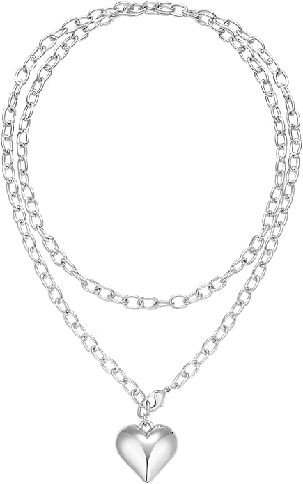 CLASSYZINT Gold Heart Pendant Necklace for Women Puffy Heart Necklace Beads Chain Necklace Statement Necklace Trendy Jewelry