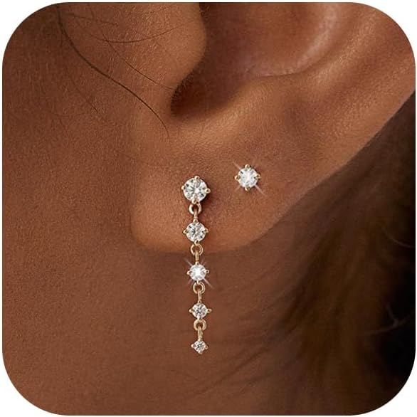 Gold Hoop Earrings Set for Women 14K Gold Silver Plated Huggie Earring Pack Multiple Piercing Dainty Cartilage Earring Hypoallergenic Trendy Cubic Zirconia CZ Earring Stack Jewelry Gifts