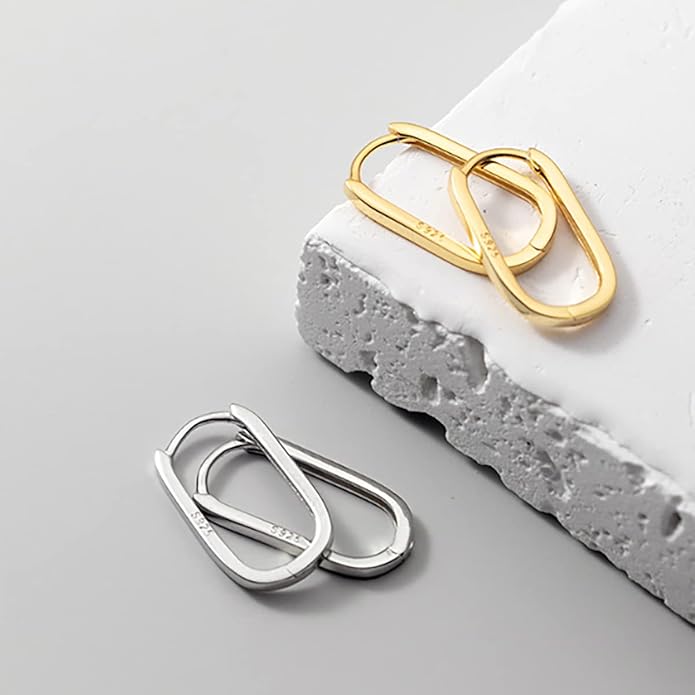 Reffeer 925 Sterling Silver U Hoop Earrings for Women Teens Minimalist Square Hoop Earrings U Huggie Earrings