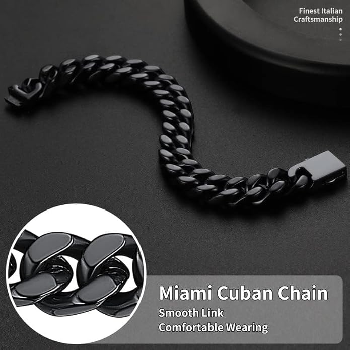 ChainsHouse Stainless Steel Cuban Link Bracelet for Men, 5mm/7mm/9mm/12mm Width, 7.5"/8.3"/9" Length, Black/18K Gold Plated Chain Wrist Bracelets for Men, with Gift Box