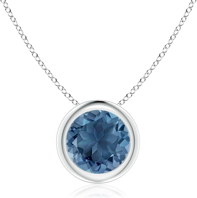 Angara Natural London Blue Topaz Solitaire Pendant for Women | Round Blue Topaz Pendant Necklace in 14K Solid Gold/Silver/Platinum With 18" Chain | December Birthday, Gemstone Jewelry Gift