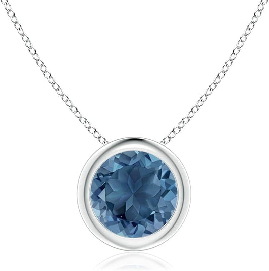 Angara Natural London Blue Topaz Solitaire Pendant for Women | Round Blue Topaz Pendant Necklace in 14K Solid Gold/Silver/Platinum With 18" Chain | December Birthday, Gemstone Jewelry Gift