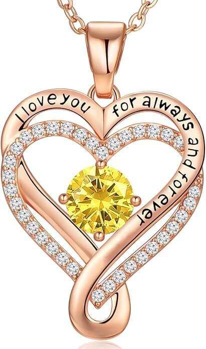 Birthstone Infinity Heart Necklace for Women Wife Girlfriend Mom Daughter Gifts S925 Silver Jewelry For Anniversary Rose Gold Gifts For Birthday Christmas Mothers Valentines Day
