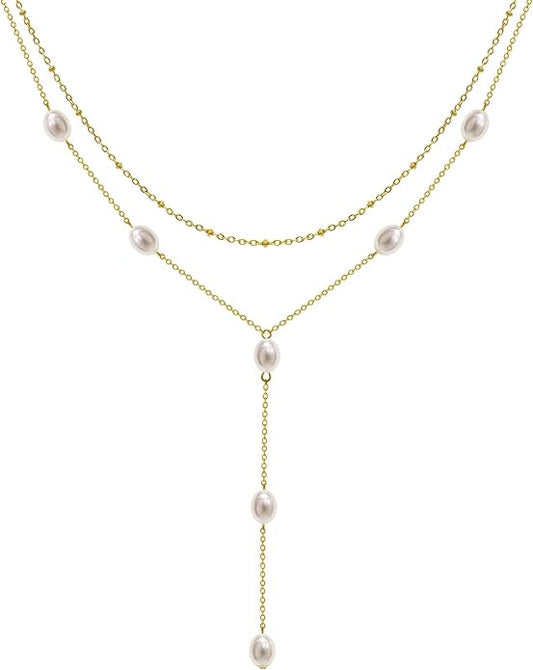 Suyi Lariat Necklace for Women Gold Dainty Long Necklace 14k Gold Plated Y-Shaped Necklaces