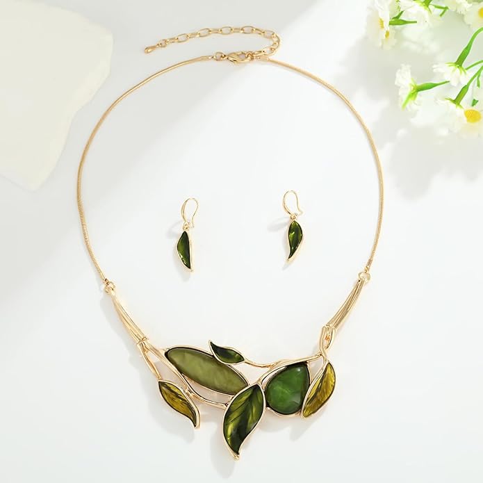 Vintage Chunky Statement Jewelry Set Retro Leaf Floral Geometric Bohemian Boho Bib Necklace Earring Set Fashion Costume Jewelry for Women Girls Wedding Party Prom Unique Gift
