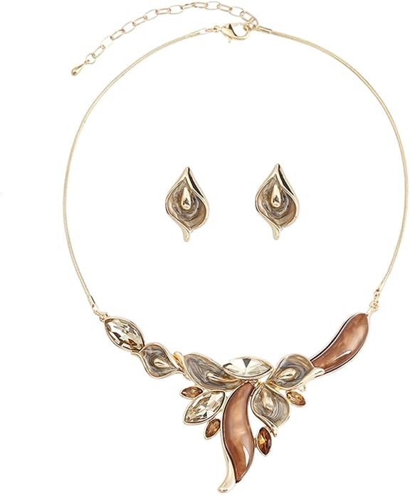 Chunky Statement Jewelry Set Vintage Retro Leaf Flower Floral Geometric Bohemian Boho Bib Necklace Earring Set Fashion Costume Jewelry for Women Girls Wedding Party Prom Unique Gift