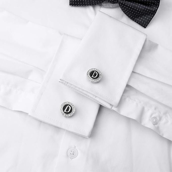 HAWSON A-Z Initial Cufflinks for Men and Women with Clear Crystal, Gold Silver Color Rasied Letter A-Z Cuff Links for French Shirt, Gift for Normal and Business Wearing