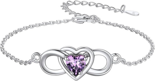 Custom4U Personalized Infinity Love Symbol Link Bracelets for Women 925 Sterling Silver Birthstone Bracelet Adjustable Engraved Chain Christmas Mother's Day Birthday Jewelry Gifts for Mom Her