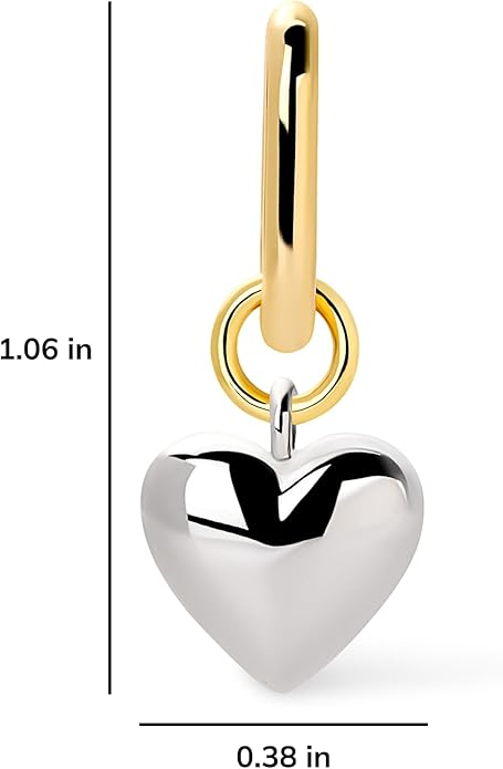 Ana Luisa Puffed Heart Earrings - Heart Charm Huggie Hoops and Earring Stud Styles - Dainty 14K Gold Plated, Silver Rhodium Plated & Mixed Metal Silver & Gold Earrings - Hypoallergenic Water-Resistant