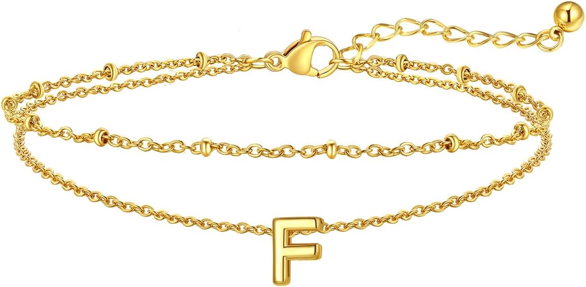 FaithHeart Initial Ankle Bracelets for Women, Waterproof 14k Gold Plated Initial Anklets Non Tarnish Stainless Steel Layered Anklet Summer Beach Foot Jewelry