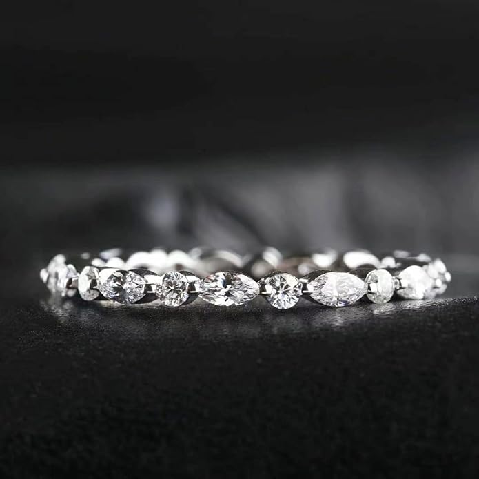 EAMTI 2mm 925 Sterling Silver Wedding Band Cubic Zirconia Full Eternity Stackable Engagement Ring Size 3-13