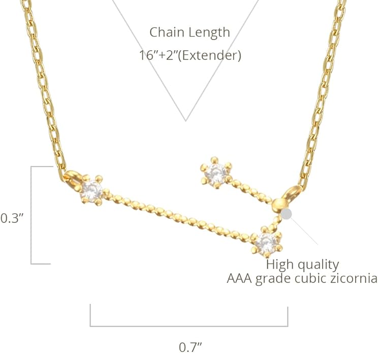 Zodiac 18K Gold Plated CZ Necklace With Message Card, Yellow Gold Color, Anchor Chain, Best Gift Necklace, Size 16 inch + 2 inch Extender, Pendant, Constellation, Gift Card