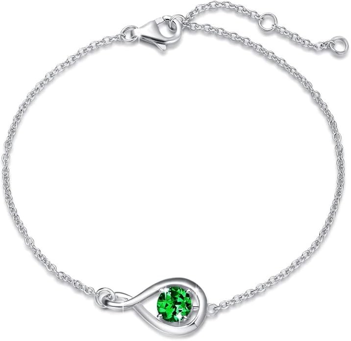 FANCIME Love Bracelet 925 Sterling Silver Infinity Birthstone Bracelets for Women Fine Jewelry Birthday Christmas Gifts for Her Mom Wife, Chain Length 6.7"+1.2" Extend