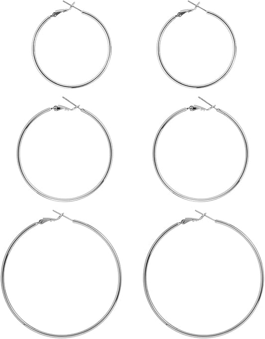 Big Gold Hoop Earrings for Women Hypoallergenic 925 Sterling Silver Post Thin Loop 14K Gold Plated Hoop Earrings Set for Women, 3 Pairs
