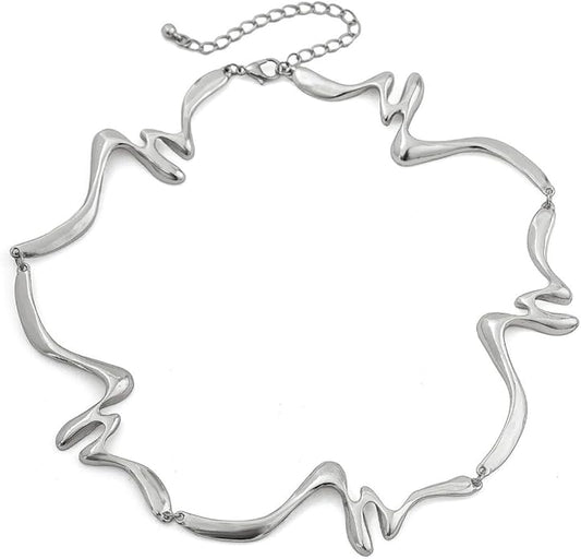 Punk Dripping Water-drop Choker Necklace for Women,Thick Drippy Chain Liquid Metal Collar Necklace Rocker Hip-hop Necklace Cool Metallic Unique Funky Statament Grunge Jewelry