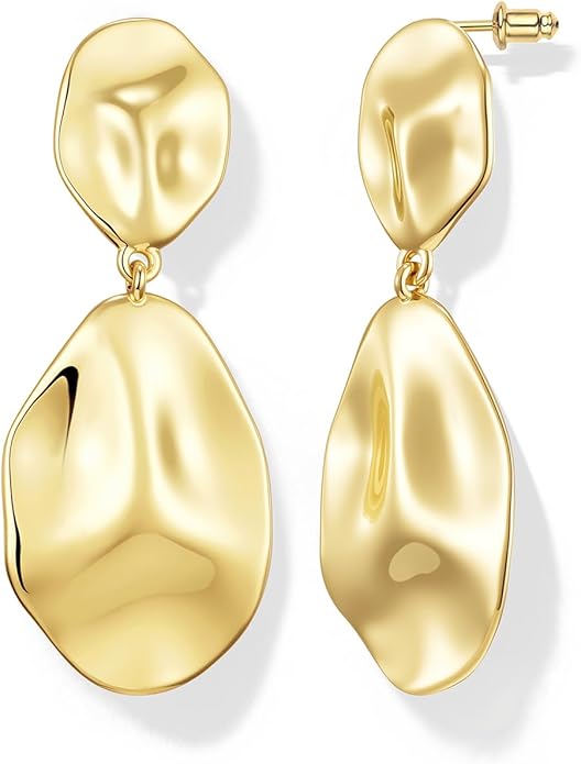 Hefanny Large Hammered Teardrop Dangle Earrings Geometric Chunky Flower Earrings Women's Trendy Statement Jewelry Multiple Styles
