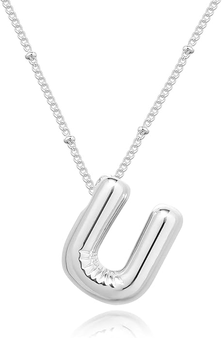 Initial Necklaces for Women, 14k Gold Plated Bubble Letter Necklace Chunky Gold Necklace Dainty Charm Initial Necklaces for Women Trendy Custom Preppy Stocking Stuff Necklace Christmas Gifts