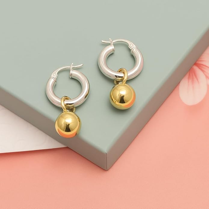 LeCalla 925 Sterling Silver Beaded Ball Hoop Earrings | Lightweight Sleeper Bead Ball Earring Hoops | Cape Style Hoop Earrings for Women