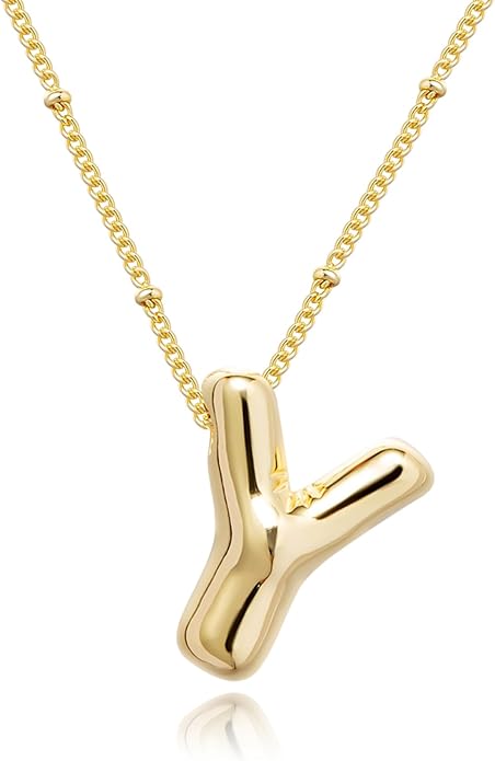 Initial Necklaces for Women, 14k Gold Plated Bubble Letter Necklace Chunky Gold Necklace Dainty Charm Initial Necklaces for Women Trendy Custom Preppy Stocking Stuff Necklace Christmas Gifts