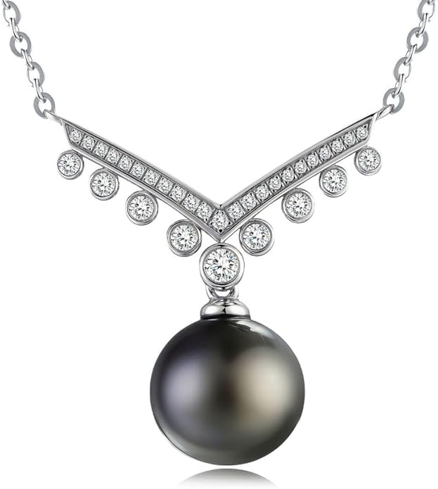 Lunar Belle Black Jewelry for Women Tahitian Pearl Pendant Necklace with Moissanite Sterling Silver, Romantic Gift for Wife Girlfriend Valentine Anniversary (Tide's Kiss)