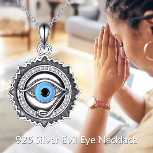 Evil Eye Necklace 925 Sterling Silver Evil Eye Pendant Necklace Greek Protection Jewelry Gifts Lucky Necklace for Women Men