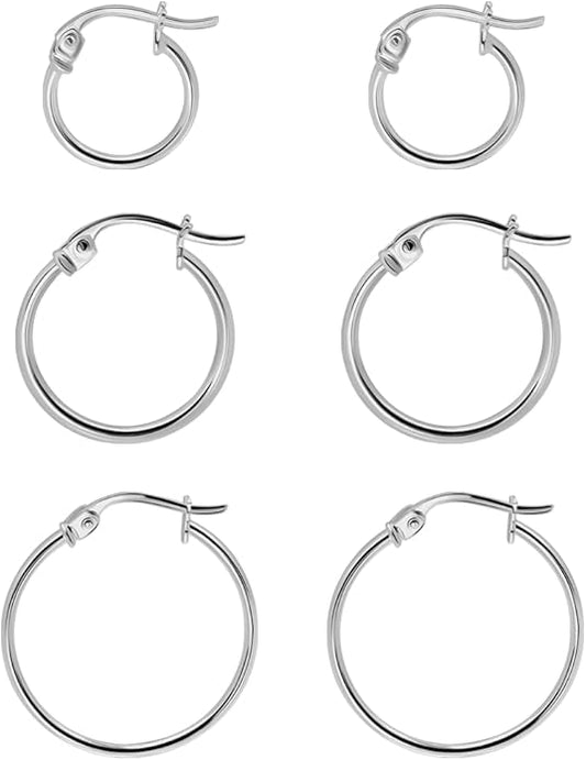 SEA OF ICE 925 Sterling Silver Hoop Earrings for Women - Hypoallergenic Earrings for Women in Sterling Silver, Yellow Gold, Rose Gold or Black Rhodium | Sizes 12MM, 15MM, 20MM or Multipack