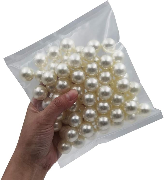 INSPIRELLE 70pcs 20mm (0.79 Inch) Ivory Lustrous ABS Undrilled Art Faux Pearls for Big Containers, Big Size No Hole Makeup Beads Imitation Round Pearl Beads for Table Scatter Home Wedding Decoration