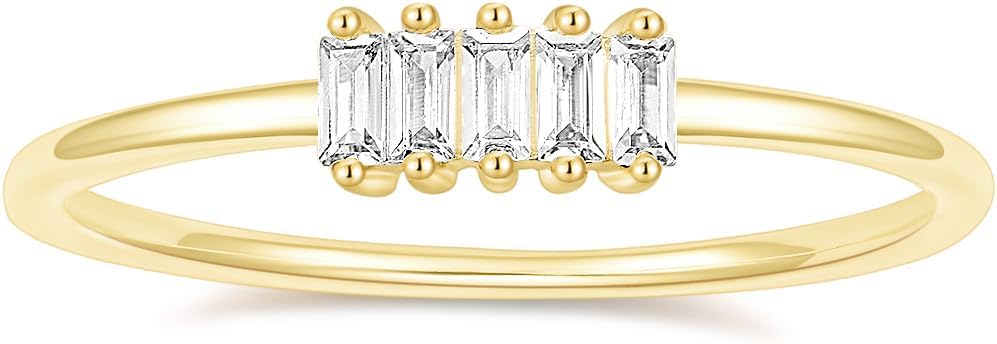 TIGRADE 1.5mm Eternity Ring 14k Gold Plated Stacking Ring Baguette Cubic Zirconia Petite Wedding Band for Women Size 3-12